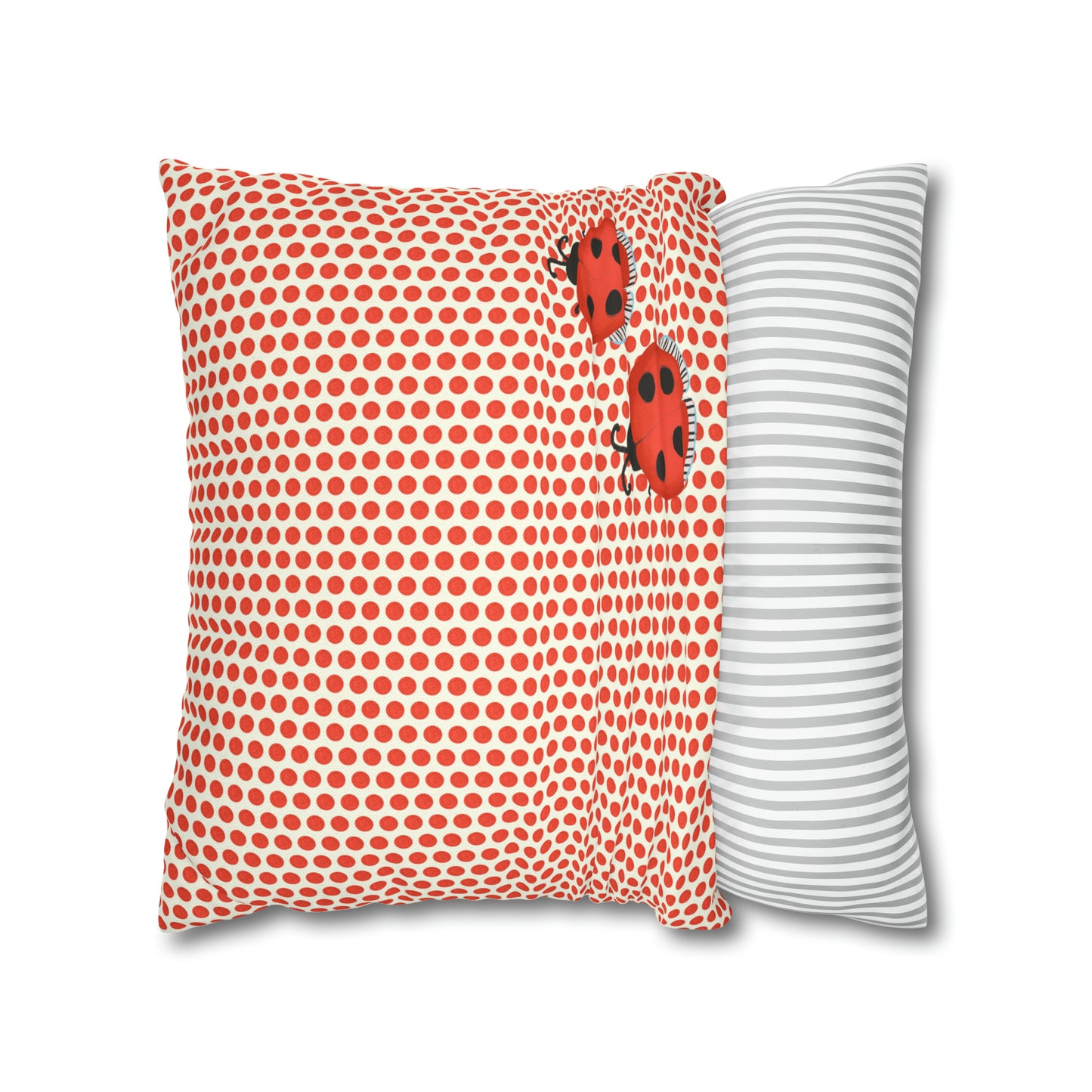 Ladybug Polka Dot Spun Polyester Square Pillowcase, Red and Cream Ladybug Throw Pillow, Mushroom Collection Pillow