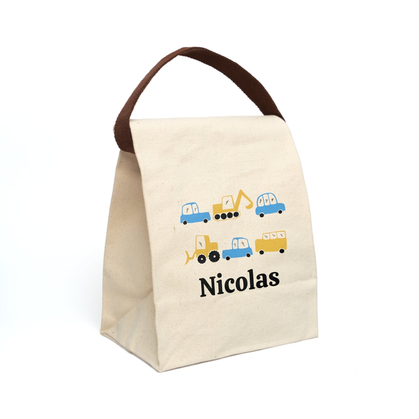 Canvas Lunch Bag Car Personalized Lunch Bag with Strap Kids Lunch Bag for School Digger Lunch Sack