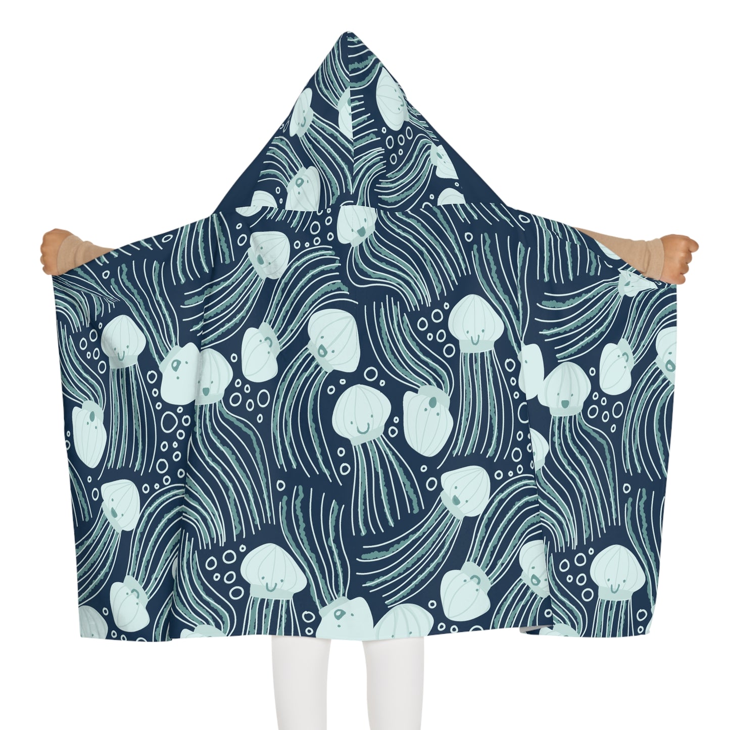 Jellyfish Towel Personalized Gift Beach Towel with Name Hooded Towel Blue and Green Towel for Child