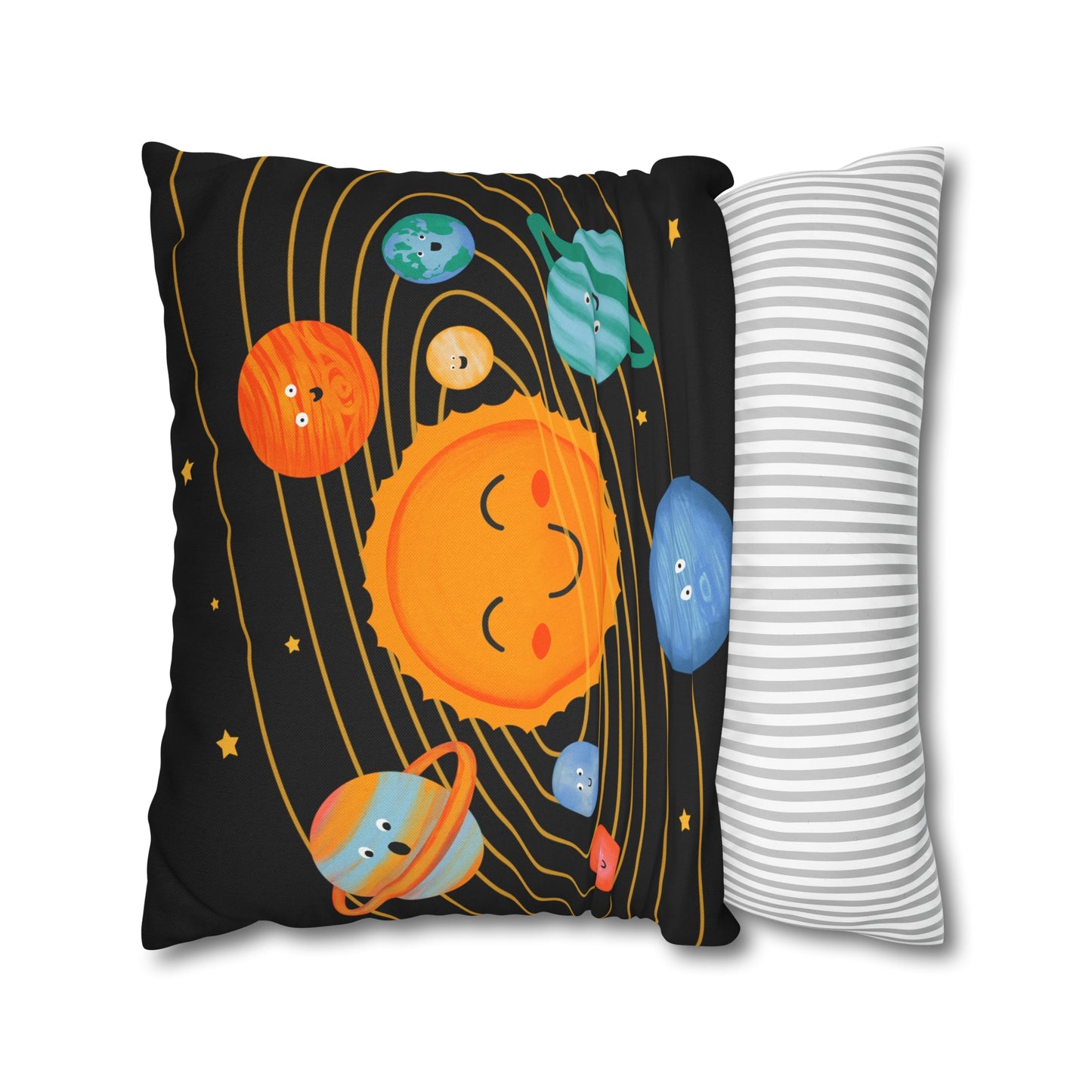 Solar System Spun Polyester Square Pillowcase, Sun and Planets Pillow, STEM Collection Throw Pillow