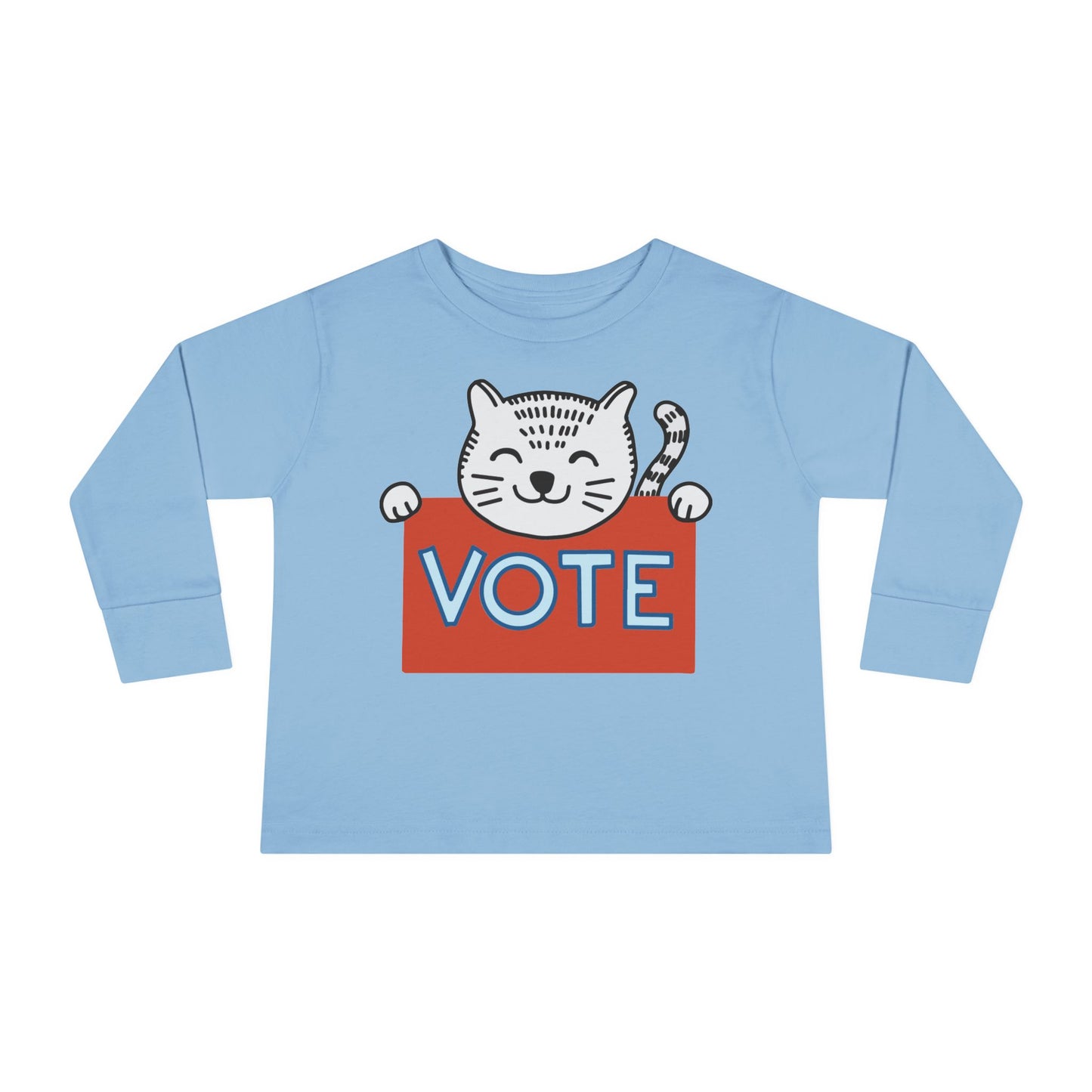 Toddler Vote Cat Shirt Long Sleeve Tee - Kids Political Election Activism Campaign Youth Top, Child Democracy Rally Apparel, Boys Girls Vote