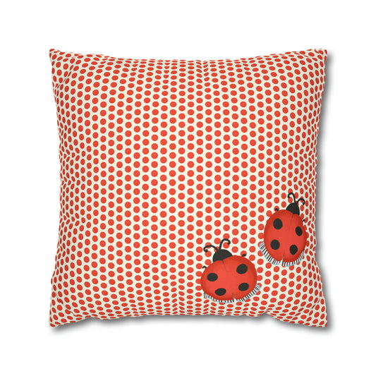 Ladybug Polka Dot Spun Polyester Square Pillowcase, Red and Cream Ladybug Throw Pillow, Mushroom Collection Pillow