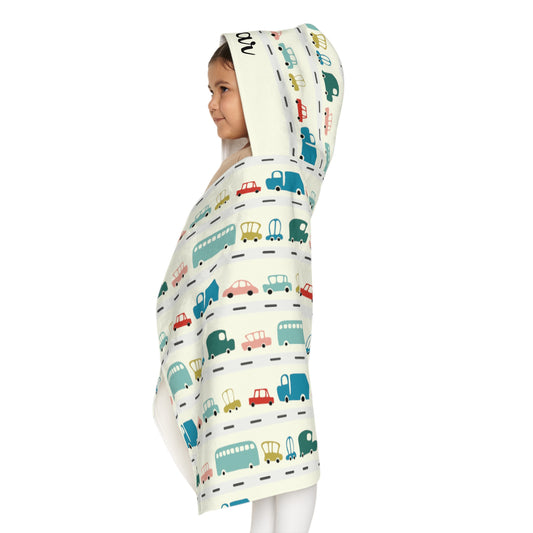 Traffic Jam Personalized Kids Hooded Towel, Car Pattern, Youth Hooded Towel, Personalized Gift, Car Towel with Name, Hooded Name Towel