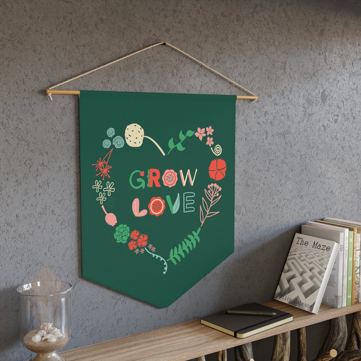Grow Love Banner, Nursery Art, Pennant Banner, Cute Floral Banner