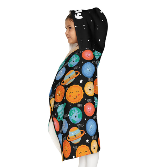 Smiling Planets Personalized Kids Hooded Towel,  Youth Hooded Towel, Personalized Gift, Space Beach Towel with Name, Hooded Name Towel