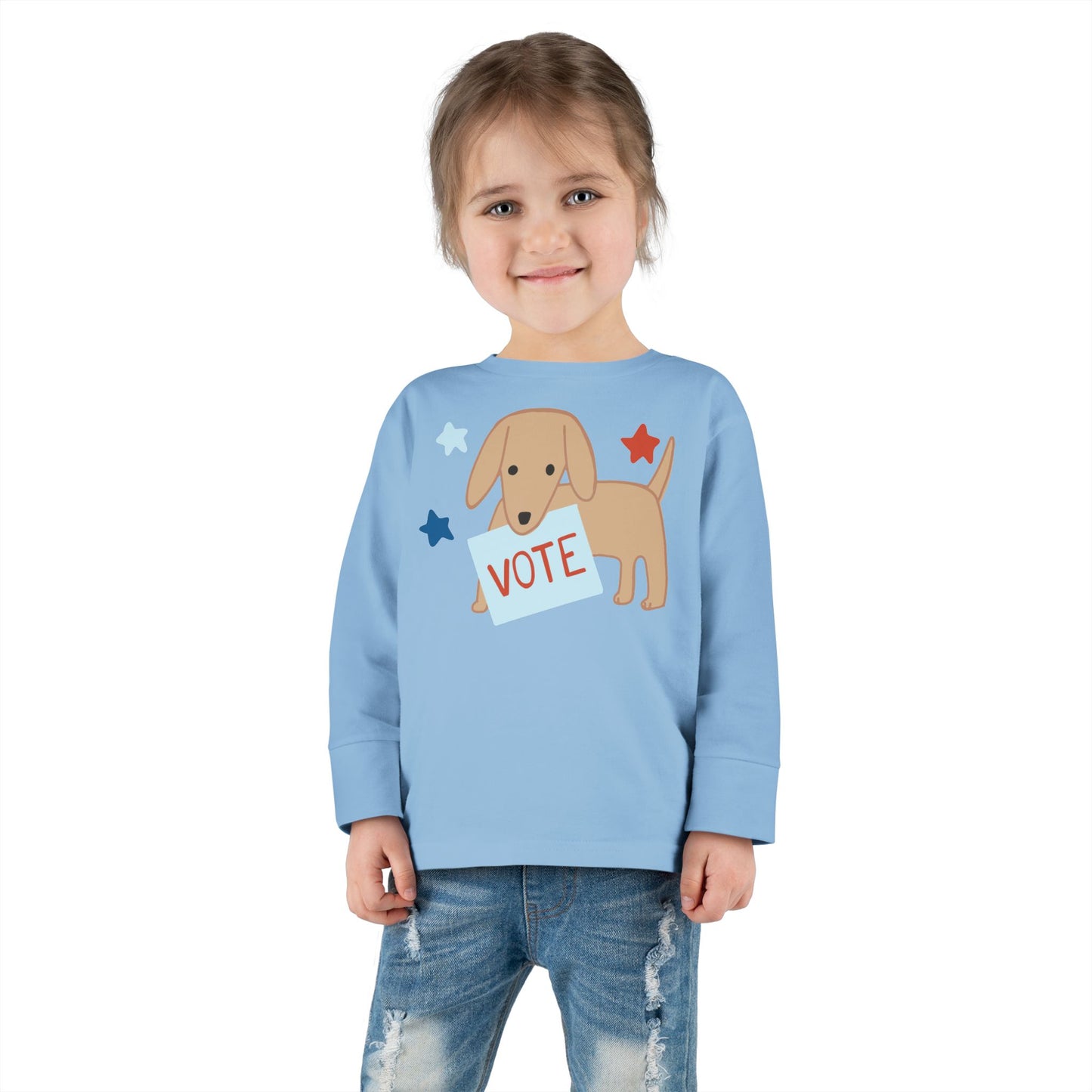 Dog Vote Toddler Tee, Cute Puppy Election Long Sleeve Shirt, Kids Animal Graphic Top, Pet Lover Gift, Children's Political Apparel