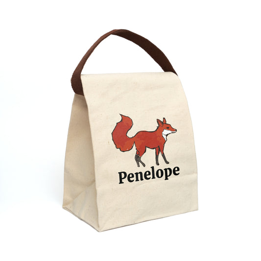 Canvas Lunch Bag Fox Personalized Lunch Bag with Strap Kids Lunch Bag for School