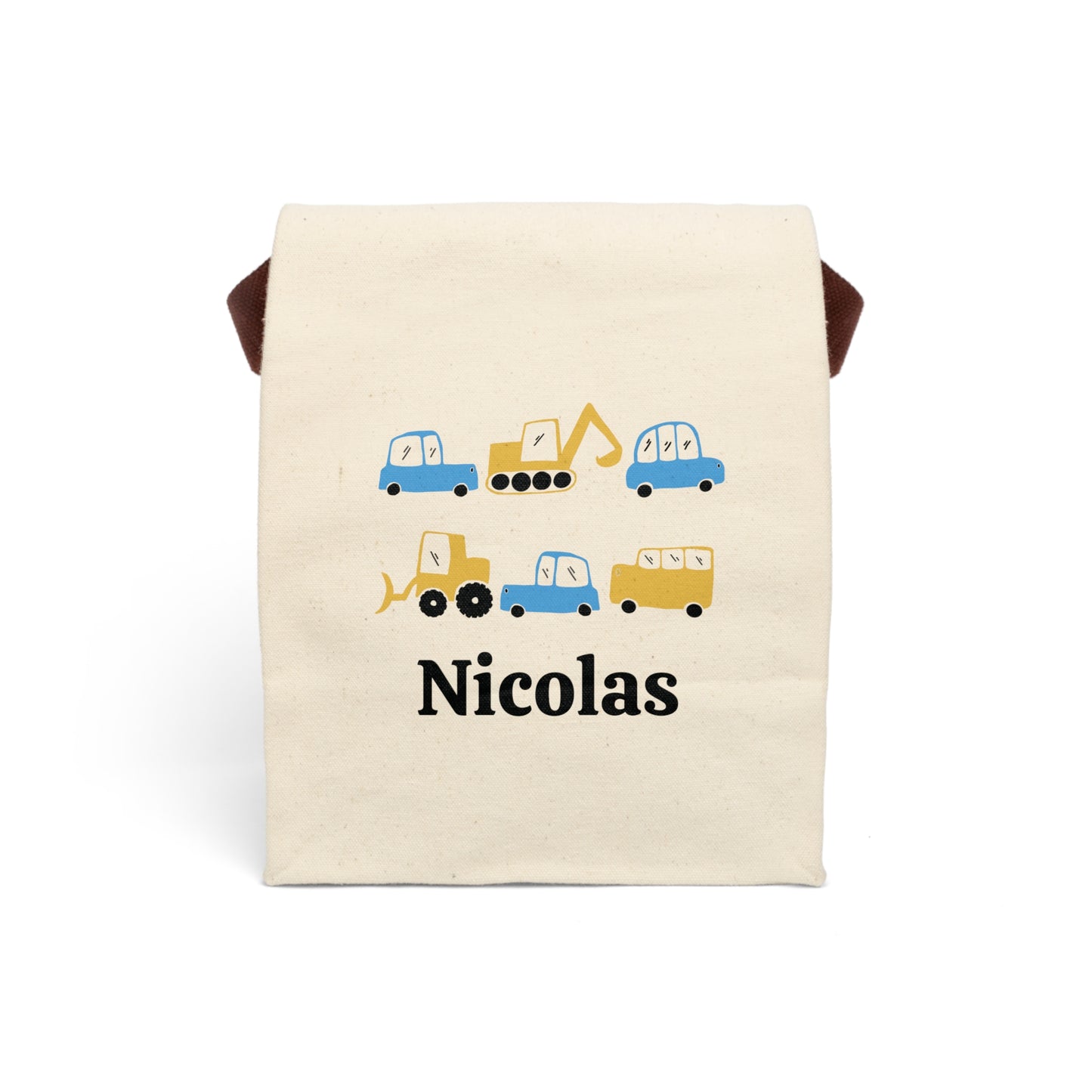Canvas Lunch Bag Car Personalized Lunch Bag with Strap Kids Lunch Bag for School Digger Lunch Sack