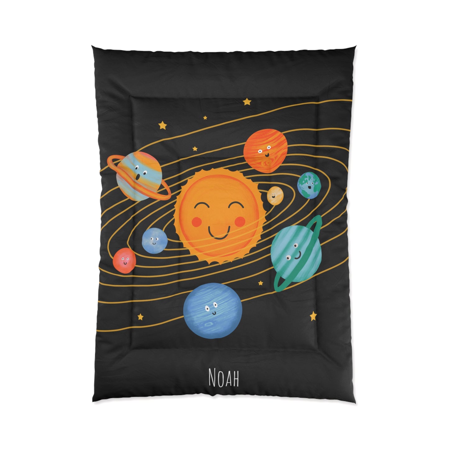 Solar System Comforter, Space Bedspread, Cute Sun and Planets, Kids Space Bedding, STEM Decor