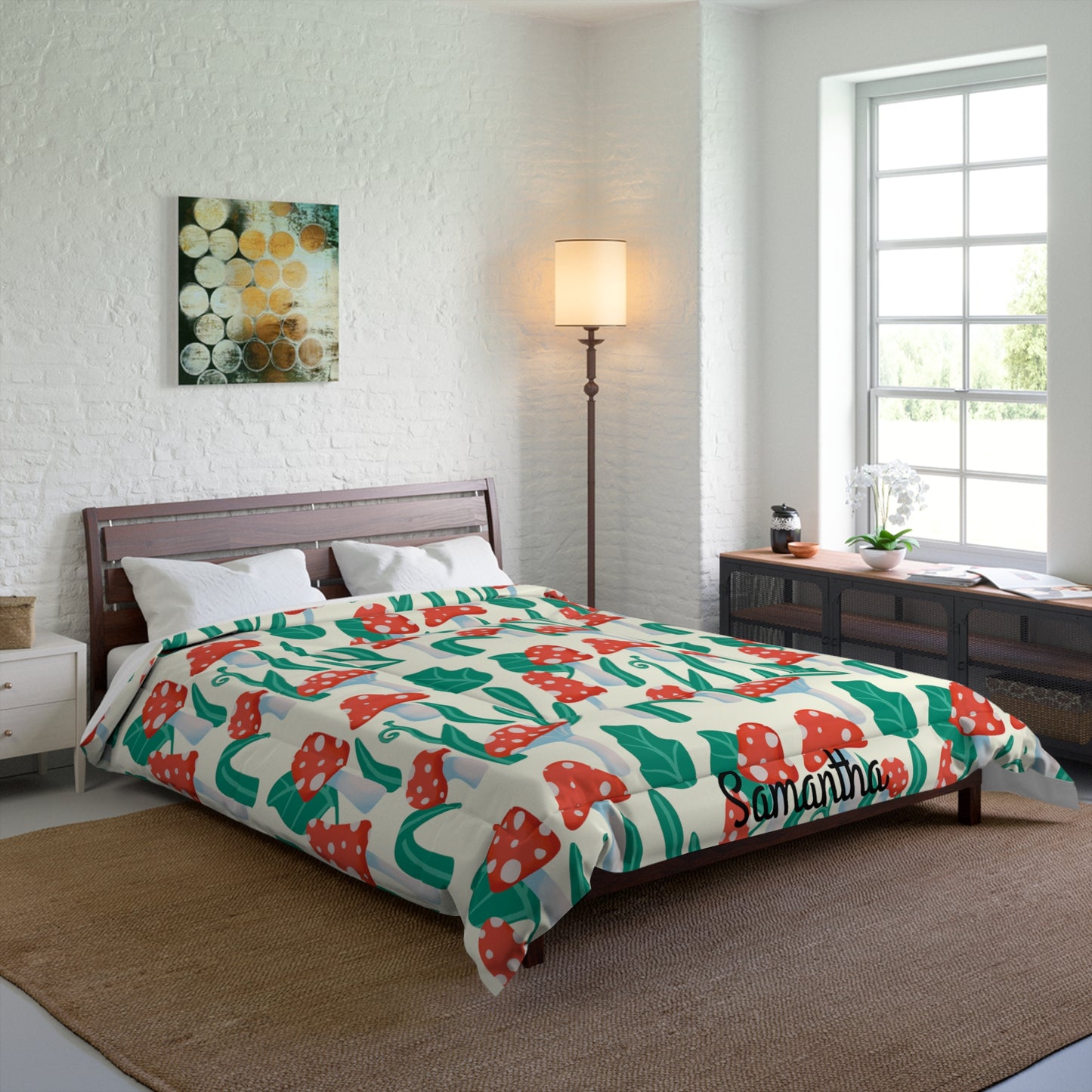 Personalized Mushroom Comforter, Original Mushroom Pattern, Quilted Mushroom Bedspread