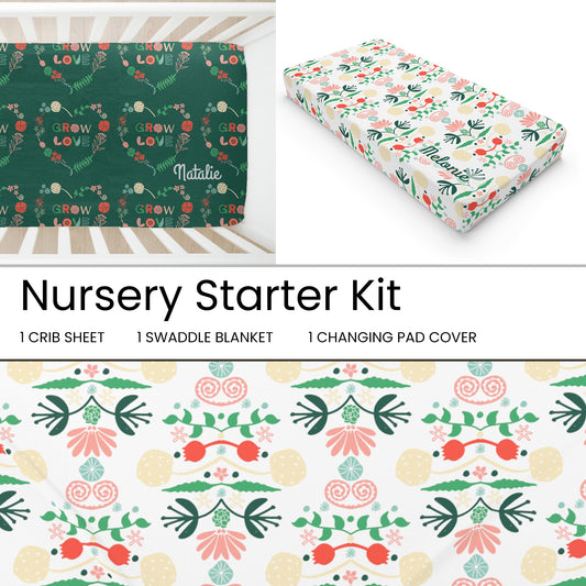 Bright Floral Nursery Starter Kit, Personalized Nursery Starter Kit