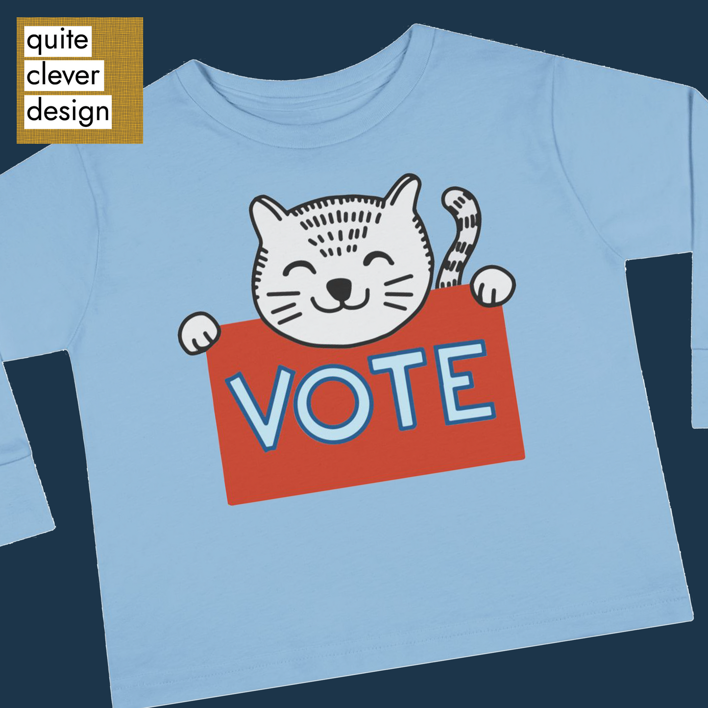 Toddler Vote Cat Shirt Long Sleeve Tee - Kids Political Election Activism Campaign Youth Top, Child Democracy Rally Apparel, Boys Girls Vote