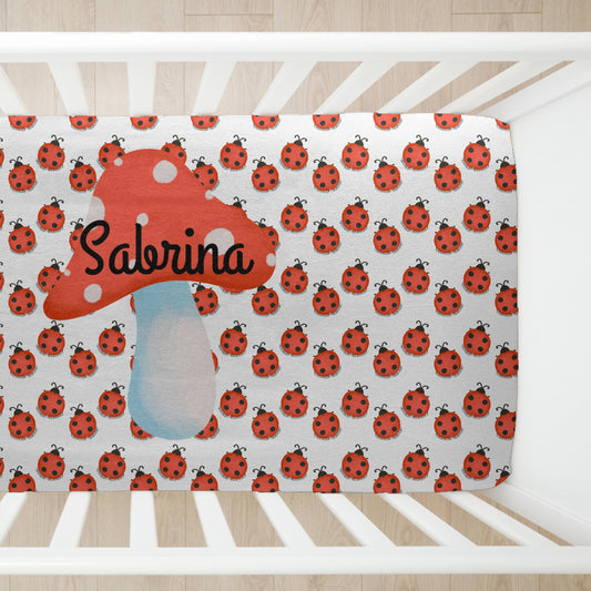 Mushroom Fitted Crib Sheet, Red and White Crib Sheet, Personalized Crib Sheet