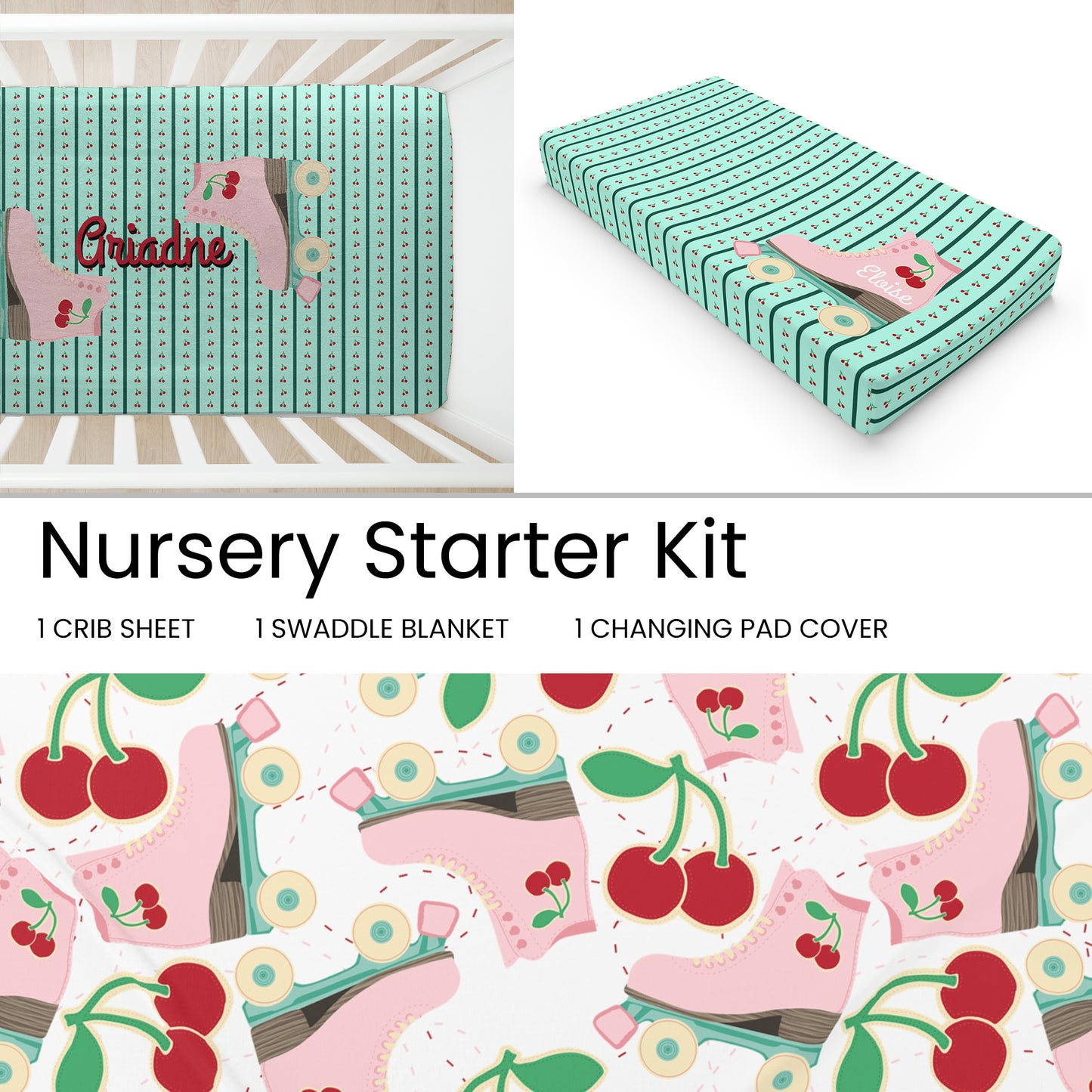Roller Skate and Cherry Nursery Starter Kit, Personalized Nursery Starter Kit