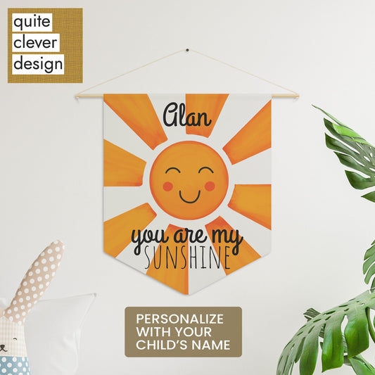 Sunshine Banner, Custom Name Banner, Nursery Art, Pennant Banner, Cute Sun Banner, Custom Gift, Personalized Wall Art